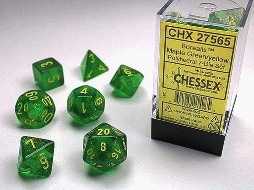 Borealis Maple Green/yellow Polyhedral 7-Die Set - Saltire Games