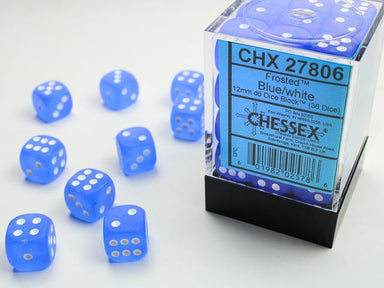 Frosted™ 12mm D6 Blue/white Dice Block™ (36 dice) - Saltire Games