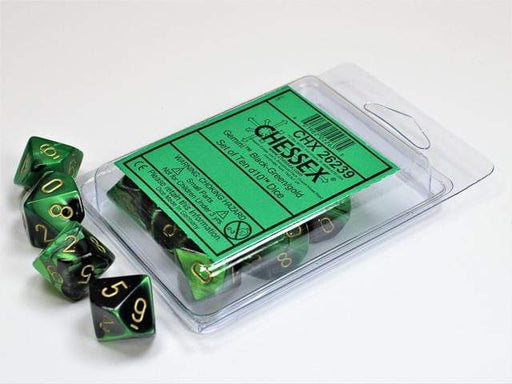Gemini Black Green Gold d10 set - Saltire Games