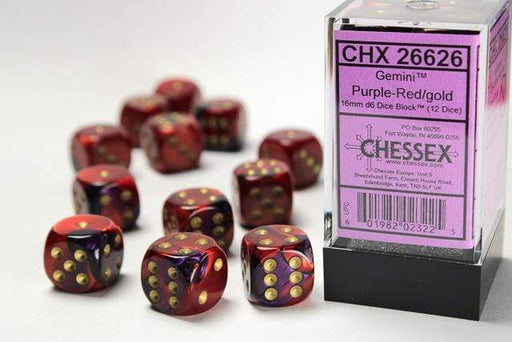 Gemini® 16mm D6 Purple-Red/gold Dice Block™ (12 dice) - Saltire Games