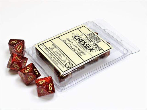 Glitter Ruby Red Gold d10 set - Saltire Games