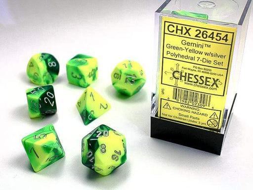 Gemini Green-Yellow/silver Polyhedral 7-Die Set - Saltire Games