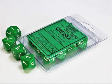 Opaque Green White d10 set - Saltire Games