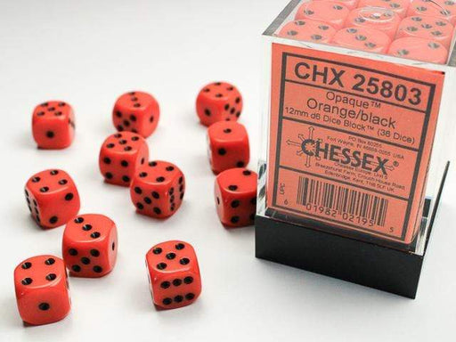 Opaque 12mm D6 Orange/black Dice Block™ (36 dice) - Saltire Games