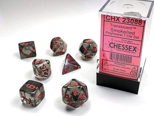 Translucent Polyhedral Smoke/red 7-Die Set - Saltire Games