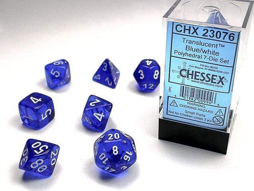 Translucent Polyhedral Blue/white 7-Die Set - Saltire Games