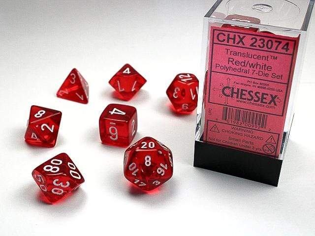 Translucent Polyhedral Red/white 7-Die Set - Saltire Games