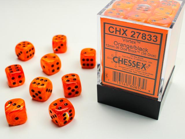 Vortex® 12mm D6 Orange/black Dice Block™ (36 dice) - Saltire Games