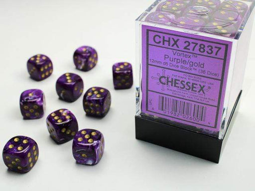 Vortex® 12mm D6 Purple/gold Dice Block™ (36 dice) - Saltire Games