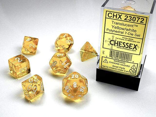 Translucent Polyhedral Yellow/white 7-Die Set - Saltire Games